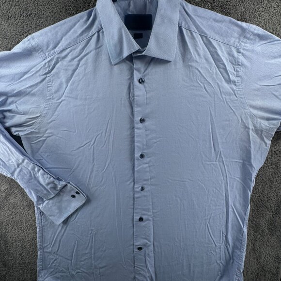 David Donahue Dress Shirt Men 17.5 34/35 Trim Fit Button Up Long Sleeve Blue - Picture 2 of 16